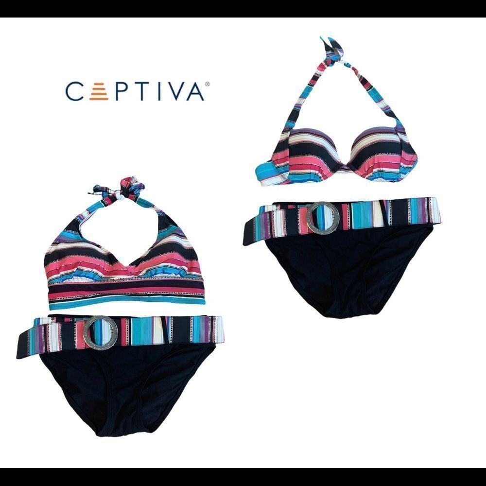 Captiva 3 piece striped bikini set Sz S